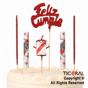 ADORNO DE TORTA SET ESCUDO RIVER PLATE VELA CAMISETA 2 VELAS Y 2 BENGALAS x 1